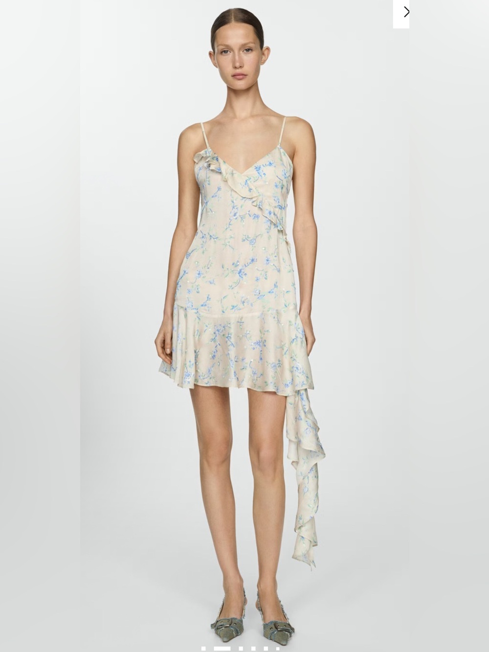 Sleeveless Cream Floral Ruffle Mini Dress